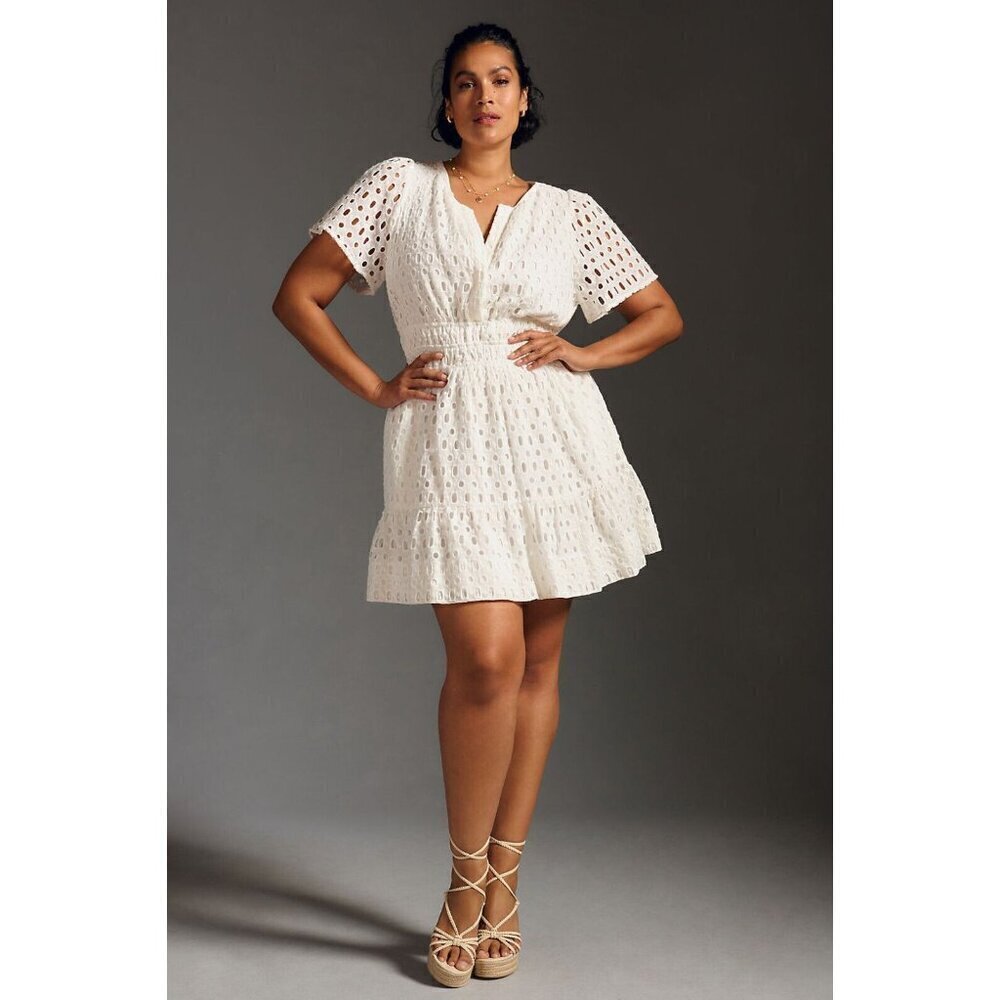 NWT Anthropologie The Somerset Mini Dress: Eyelet Edition 1X White Vacation - Picture 1 of 10
